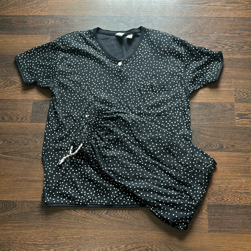 Simple Addition Pajama Set Black and White Polka Dot 20W